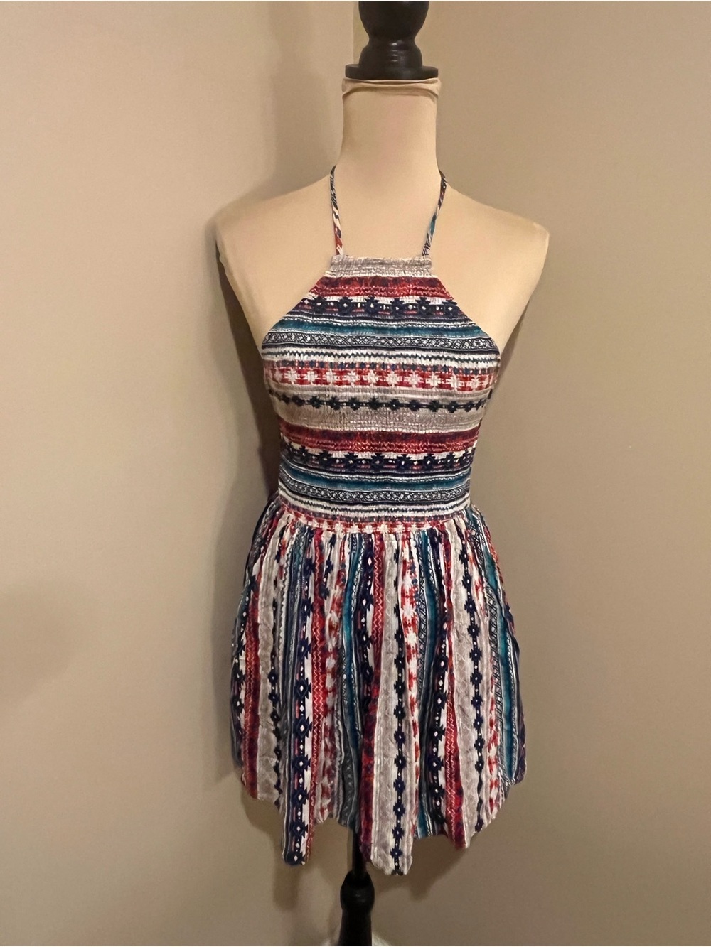 re:named Multicolor Striped Halter Dress with Orange Logo